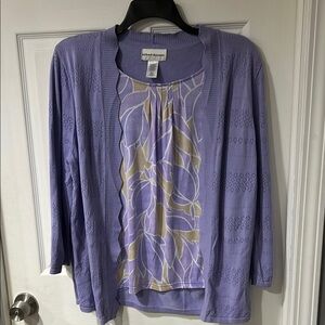 Alfred Dunner Purple and Gold Cardigan Sweater Set